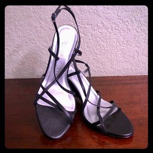 WHBM Black Strappy Wedged Heels Size 9